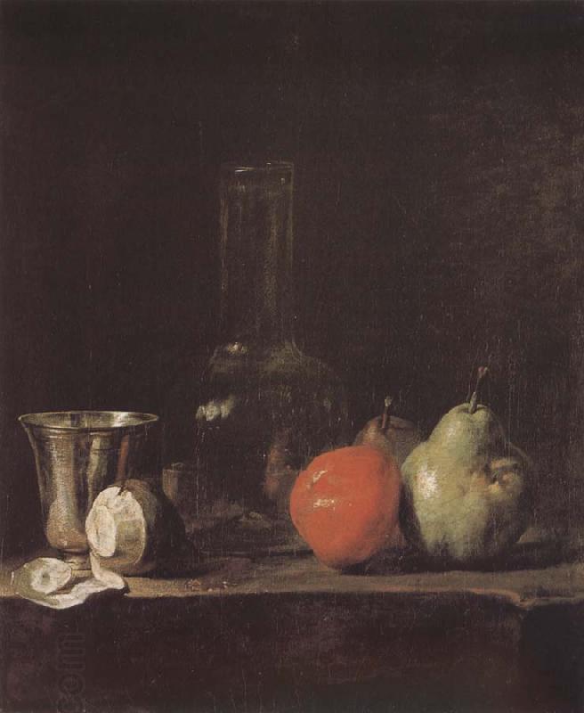 Jean Baptiste Simeon Chardin Silver wine bottle lemon apple pear China oil painting art